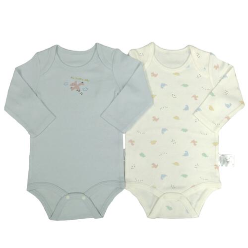 長袖ロンパース肌着 2枚組 スムス 恐竜 パステルブルー×80cm ベビーザらス限定