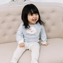 【ベビー&times;ペットコレクション】長袖ボディスーツ スタイ付き 格子柄 スムス イヌ ブルー&times;80cm