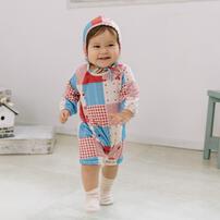 【FirstCloset×mioさん】 長袖ロンパース ボンネット付き キルト ピンク×60-70cm ベビーザらス限定