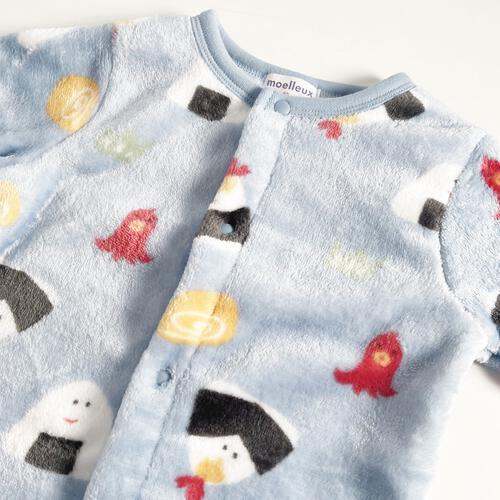 長袖カバーオール フリース オニギリ柄 ブルー×80cm