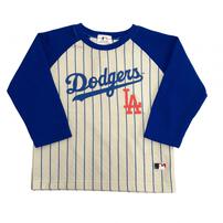 MLBドジャース 長袖パジャマ 裏綿ダイヤキルト 丸首 ブルー×100cm