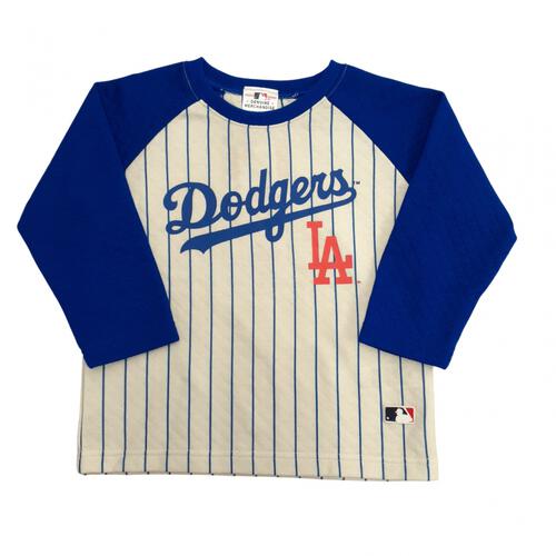 MLBドジャース 長袖パジャマ 裏綿ダイヤキルト 丸首 ブルー×100cm