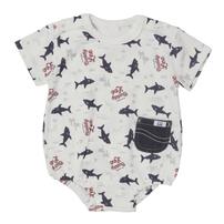 BUDDYLEE 半袖ボディスーツ ポケット付き サメ総柄 ホワイト&times;70cm