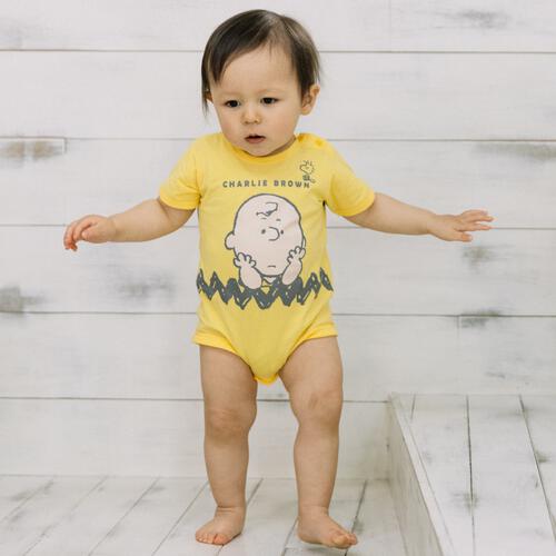 SNOOPY 半袖ボディスーツ ドッカン チャーリー イエロー&times;80cm