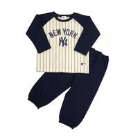 MLBヤンキース 長袖パジャマ 裏綿ダイヤキルト 丸首 ネイビー×90cm