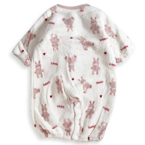 2WAYドレスオール フリース ウサギ柄 ピンク×50-60cm