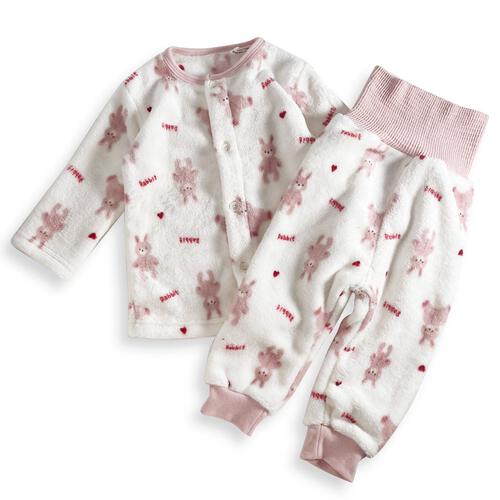 長袖腹巻パジャマ フリース ウサギ柄 ピンク×90cm