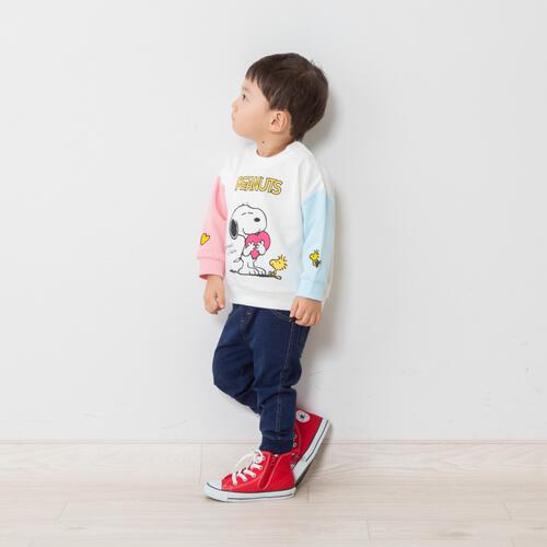 SNOOPY スヌーピー トレーナー 袖配色 ホワイト×95cm