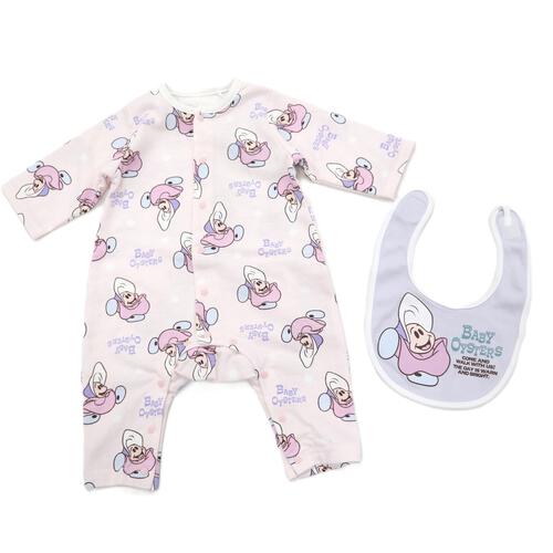 Disney ディズニー 長袖前開きプレオール スタイ付き ヤングオイスター ピンク&times;70-80cm