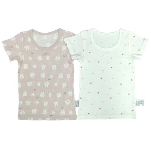 2枚組抗菌半袖シャツ肌着フライス うさぎ&times;ハート ピンク&times;95cm ベビーザらス限定