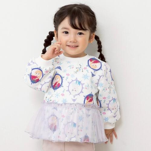 【Sophitica × tsumashi1118さん】Disney アナと雪の女王 裏毛トレーナー 総柄 ホワイト×90cm ベビーザらス限定