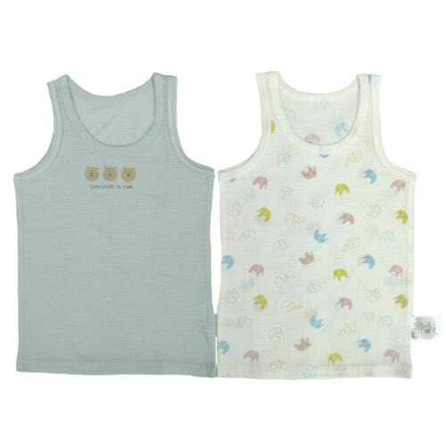 2枚組涼感袖なしシャツ肌着 シースルー くま&times;ぞう パステルブルー&times;95cm ベビーザらス限定