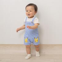 monpoke モンポケ 半袖ロンパース ギンガムチェック サロペット型 ブルー&times;80cm ベビーザらス限定 赤ちゃん 出産準備 出産祝い ベビー服 子供服