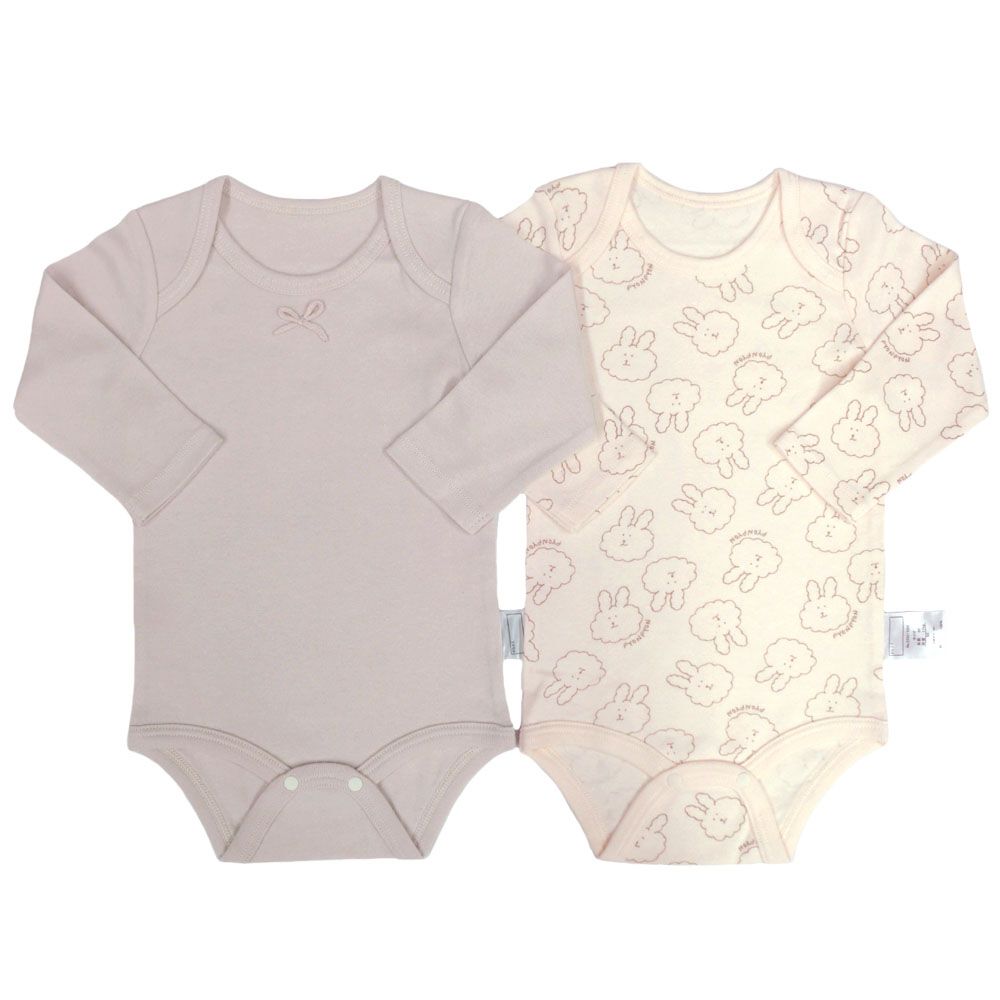 長袖ロンパース肌着 2枚組 スムス うさぎ ピンク×70cm | マタニティ