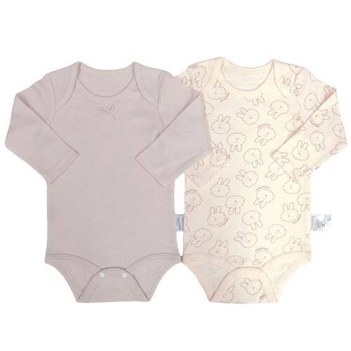 長袖ロンパース肌着 2枚組 スムス うさぎ ピンク×70cm