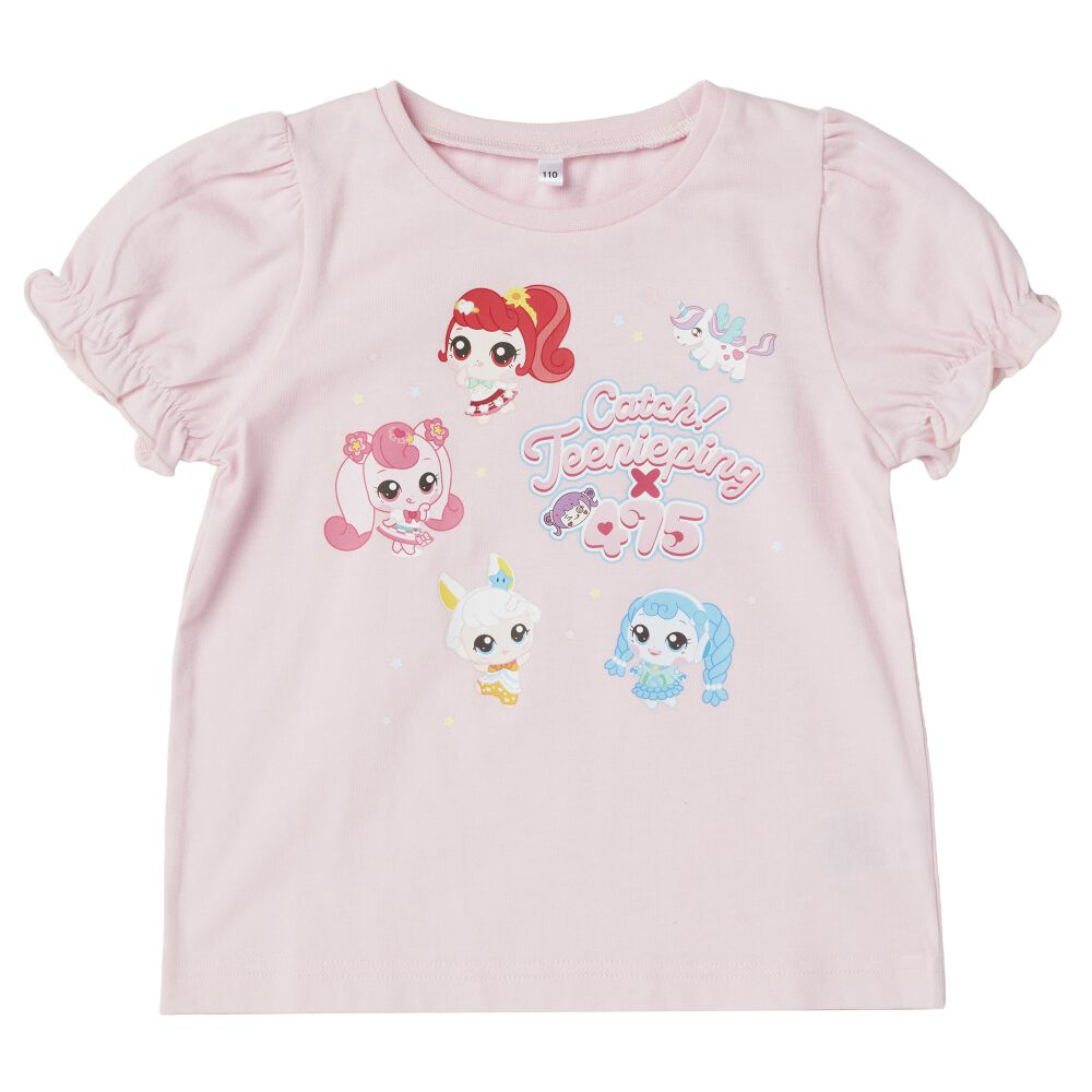 ティニピン×しなこ】半袖Tシャツ パフスリーブ 天竺 ピンク×110cm