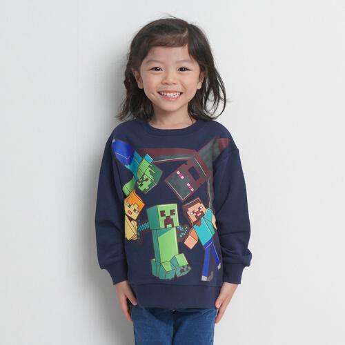 マインクラフト 裏毛プリントトレーナー ネイビー&times;130cm