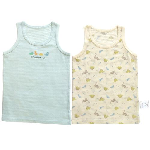 2枚組 涼感袖なしシャツ肌着 シースルー 恐竜 パステルブルー×90cm