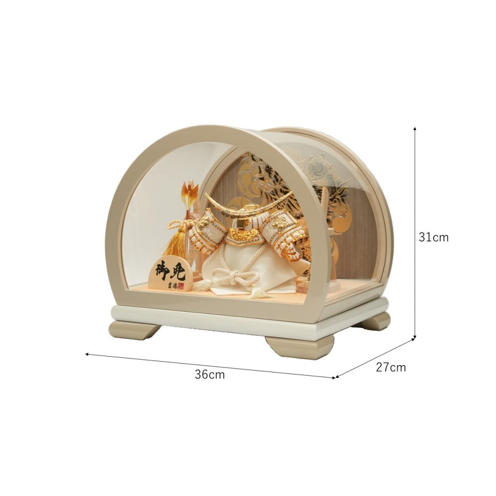 五月人形】兜飾り ケース飾り「伊達政宗グレージュ半円アクリル
