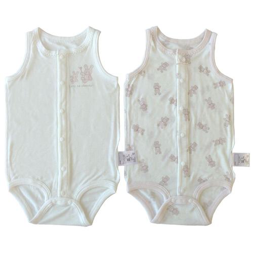 袖無し前開きロンパース肌着 2枚組 クール うさぎ(ピンク&times;70cm) ベビーザらス限定