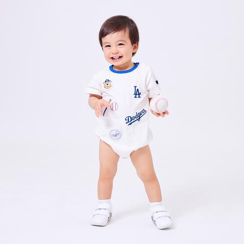 MLB ワッペン半袖ボディスーツ  ドジャース オフホワイト&times;70cm  ベビーザらス限定 赤ちゃん 出産準備 出産祝い ベビー服 子供服