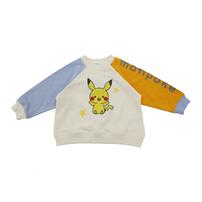 monpoke モンポケ トレーナー 袖配色 サガラ刺繍 ピカチュウ ナチュラル×100cm