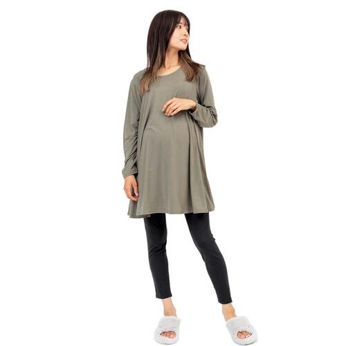 とろみ長袖トップス＋パンツセット(カーキ&times;M-L)