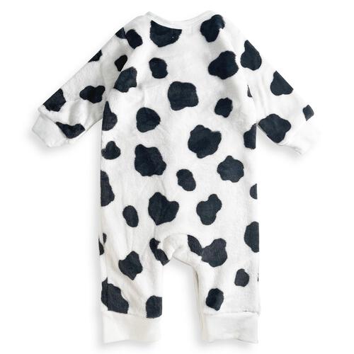 長袖カバーオール フリース 牛柄 ブラック×70cm