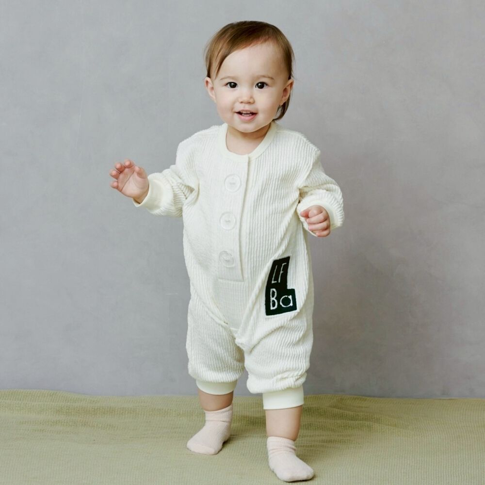 ローリーズファームベビー リブカバーオール(オフホワイト×80cm