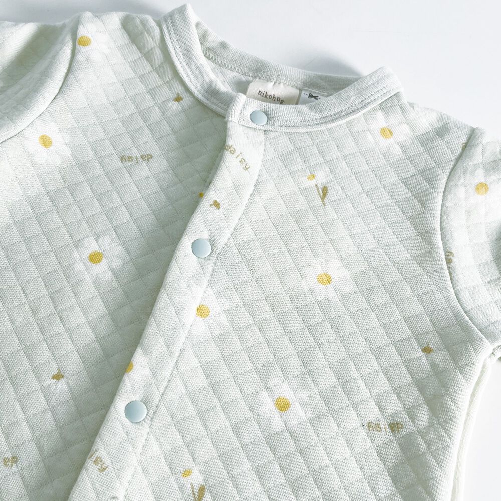 長袖カバーオール ニットキルト デイジー柄 ミントグリーン×70cm