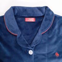 POLOBCS 長袖テーラーパジャマ ストレッチベロア 無地(ネイビー×M-L)