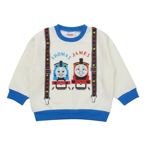 THOMAS トーマス 長袖デイリートレーナー 起毛 サスペンダー風 ホワイト×100cm ベビーザらス限定