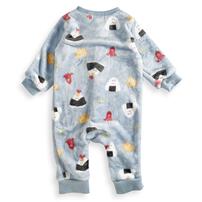 長袖カバーオール フリース オニギリ柄 ブルー×70cm