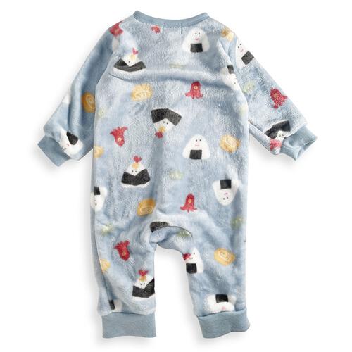 長袖カバーオール フリース オニギリ柄 ブルー×70cm