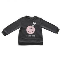 SNOOPY スヌーピー 長袖デイリートレーナー 起毛 スマイル(チャコール&times;90cm)