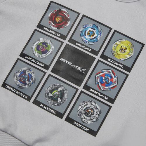 BEYBLADE X 長袖トレーナー 図鑑アート ベイブレード エックス グレー&times;140cm