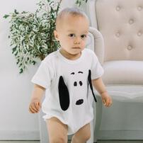SNOOPY 半袖ボディスーツ 顔ドッカン しっぽ付き スヌーピー ホワイト&times;60-70cm