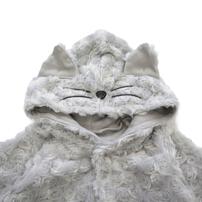 【ベビー×ペットコレクション】長袖ロンパース 耳付き うずまきフリース ネコ(ホワイト×80cm)