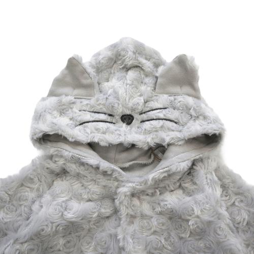 【ベビー×ペットコレクション】長袖ロンパース 耳付き うずまきフリース ネコ(ホワイト×80cm)