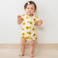 半袖ロンパース 鹿の子天竺 ひまわり柄 イエロー&times;70cm
