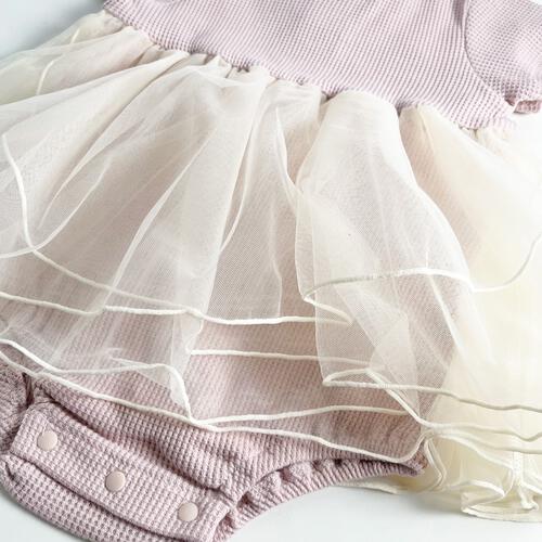 半袖ロンパース ワッフル レース付き ピンク&times;70cm