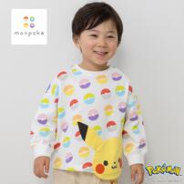 monpoke モンポケ トレーナー 総柄 はみだしアップリケ ピカチュウ ホワイト&times;90cm