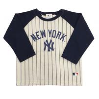 MLBヤンキース 長袖パジャマ 裏綿ダイヤキルト 丸首 ネイビー×90cm