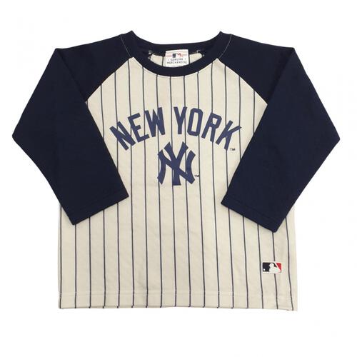 MLBヤンキース 長袖パジャマ 裏綿ダイヤキルト 丸首 ネイビー×90cm