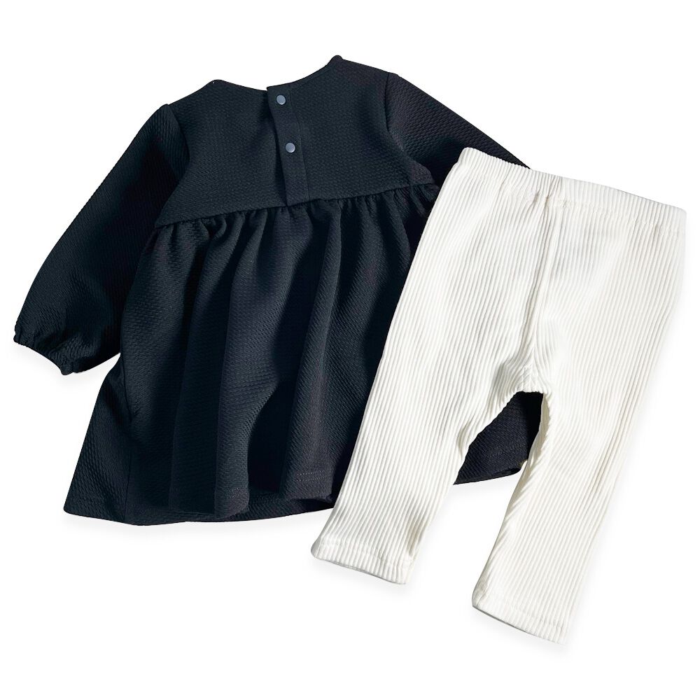 長袖フォーマル ロンパス ワンピース ニットレギンス付き(ブラック