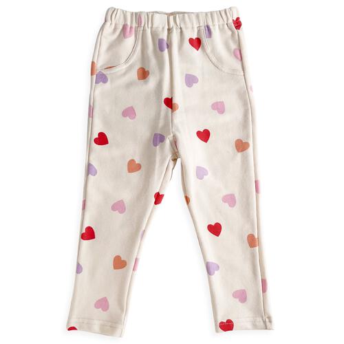 COJIKA 10分丈デイリーパンツ マルチハート柄 ミニ裏毛 オフホワイト 80cm