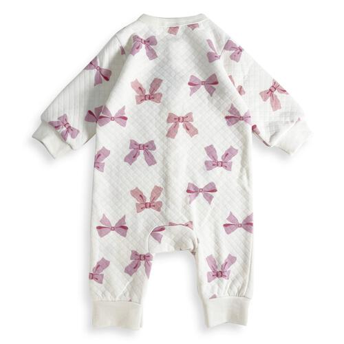 長袖カバーオール ニットキルト リボン柄 アイボリー×70cm ベビーザらス限定