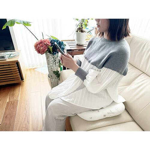 丸ごと洗える円座クッション 星柄 ベージュ 40×40cm