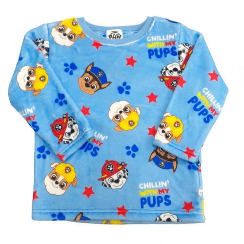 パウパトロール 長袖パジャマ ミンクフリース 総柄丸首 ブルー×110cm トイザらス限定