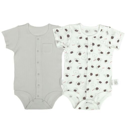 2枚組半袖前開きロンパース肌着 ワッフル おにぎり グレー&times;80cm ベビーザらス限定